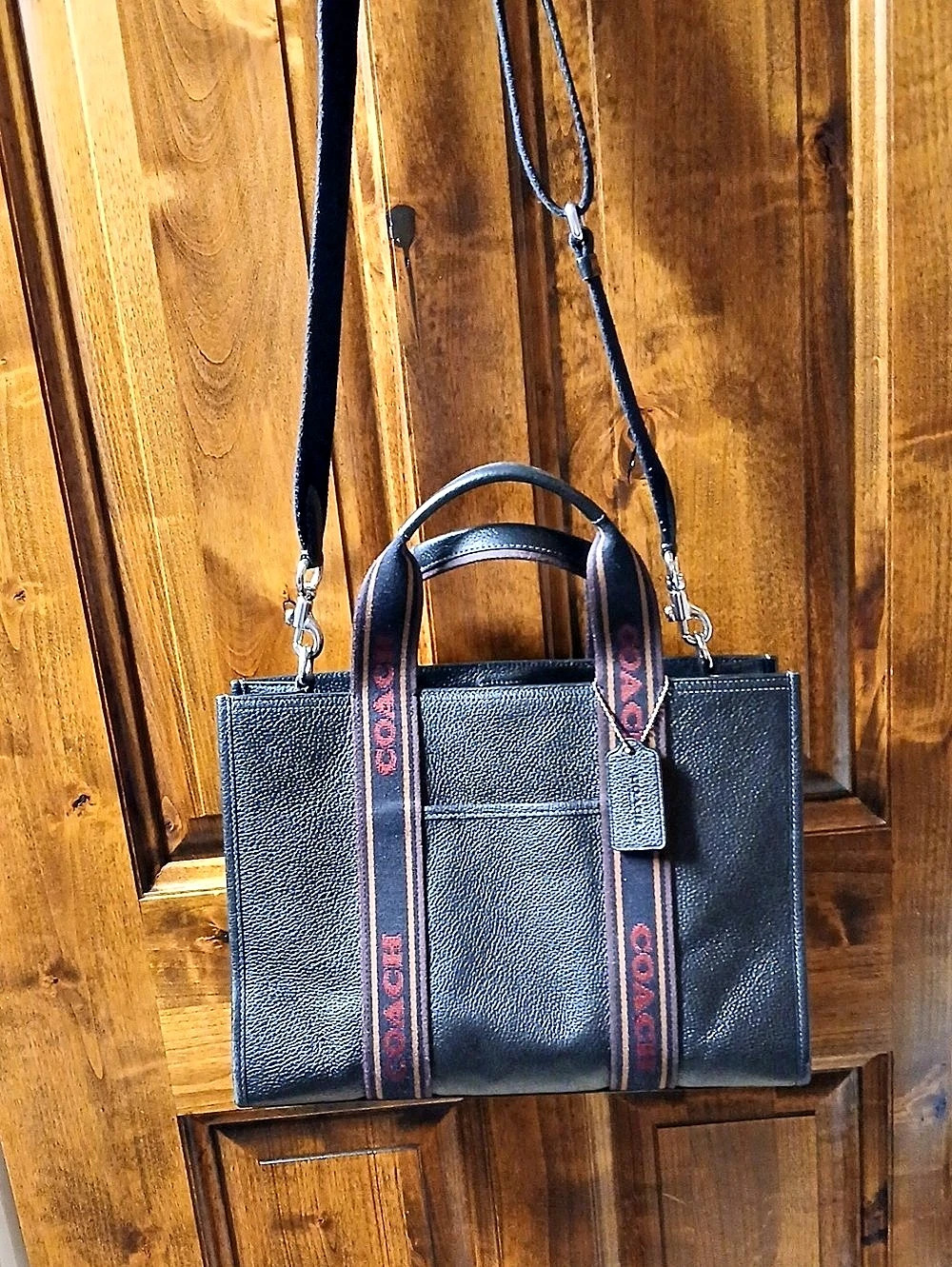 Coach Field Tote 30 Black & Red Color Block Tote